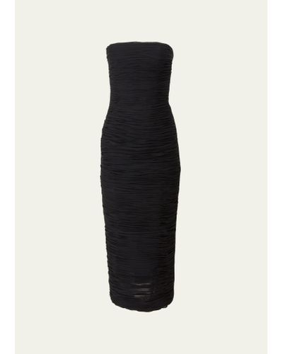Carolina Herrera Strapless Gathered Midi Dress - Black