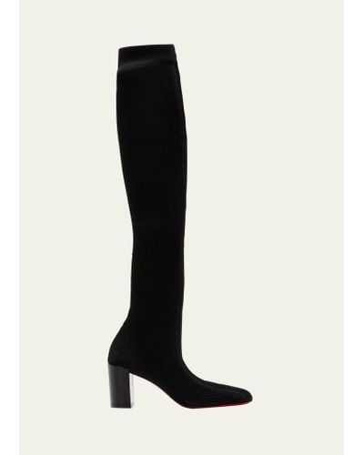 Christian Louboutin Beyonstage Knit Red Sole Knee Boots - Black