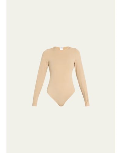 Wolford Aurora Long-sleeve Crewneck String Bodysuit - Natural