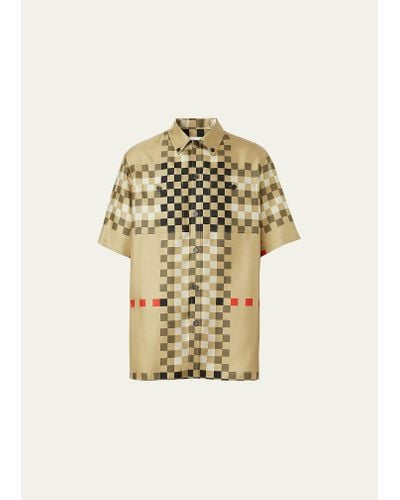 Burberry Woodcut Pixel Check Sport Shirt - Metallic