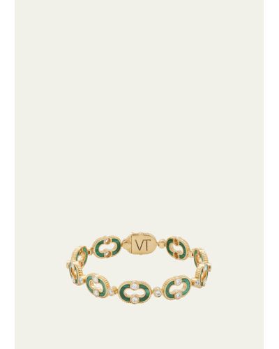 Viltier Magnetic Enchaine Malachite Bracelet In 18k Yellow Gold And Diamonds - Natural