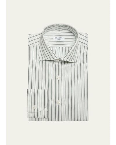 Cesare Attolini Cotton Multi-stripe Dress Shirt - Gray