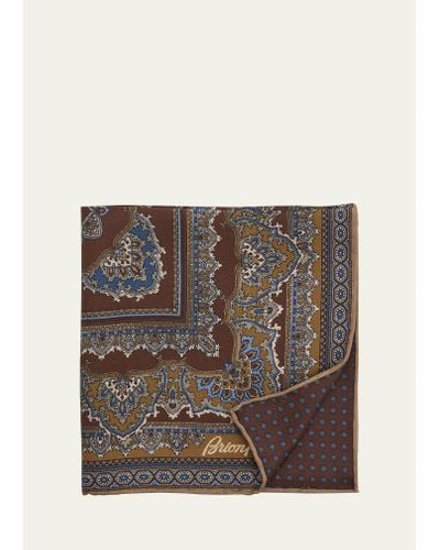 Brioni Double-face Medallion And Circle Silk Pocket Square - Brown