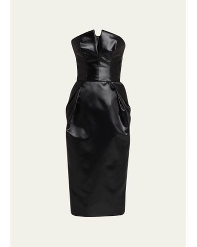Maison Margiela Strapless Faux Leather Gathered Midi Dress - Black