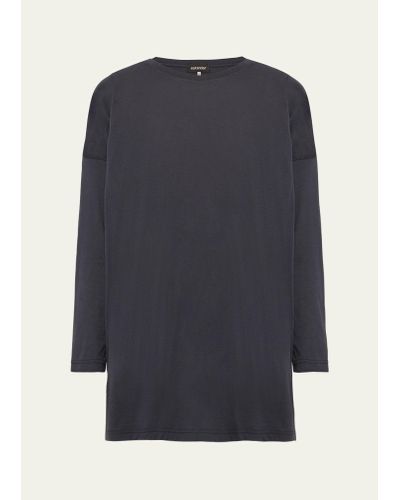 Eskandar Ultra-light Cotton Long-sleeve T-shirt (one Size) - Blue