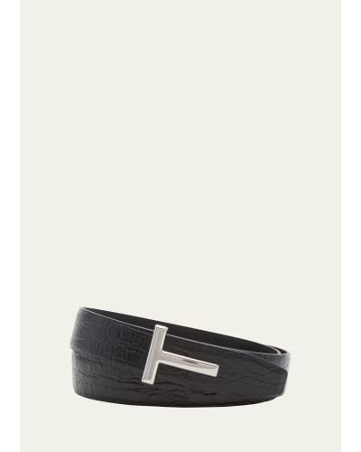 Tom Ford Signature T Reversible Leather Belt - White