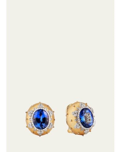 Buccellati 18k Gold Macri Color Earrings With Tanzanite And Diamonds - Blue