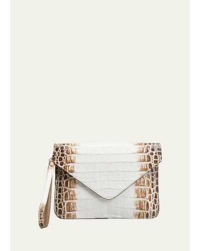MARIA OLIVER Crocodile Pouch Wristlet Clutch Bag With Crossbody Strap - Natural