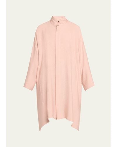 Eskandar Wide A-line Double Stand Collar Shirt (very Long Length) - Pink