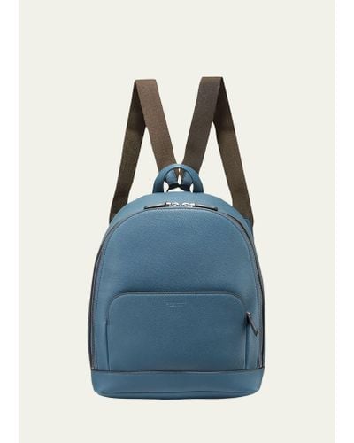 Giorgio Armani Tumbled Calf Leather Backpack - Blue