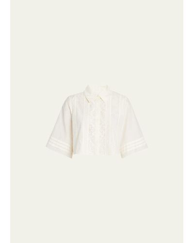 Jason Wu Cropped Lace-front Button-down Shirt - Natural