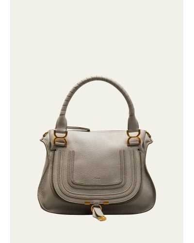 Chloé Marcie Medium Double Carry Satchel Bag In Grained Leather - Metallic