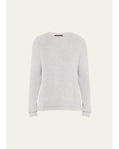 Kiton Cotton-silk Rib Knit Crewneck Sweater - White