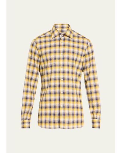 Kiton Plaid Casual Button-down Shirt - Natural