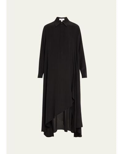 Michael Kors Long-sleeve High-low Silk Caftan Shirtdress - Black