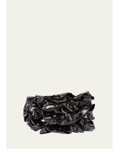 Dries Van Noten Ruffle Calf Leather Clutch Bag - Black