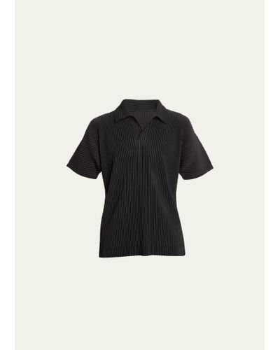 Homme Plissé Issey Miyake Pleated Polyester Basic Polo Shirt - Black