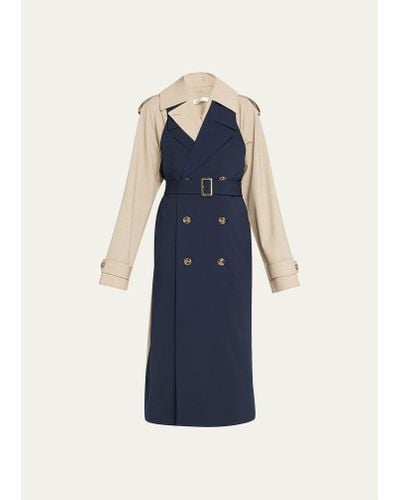 ADEAM Bricolage Double-breasted Bicolor Belted Trench Coat - Blue