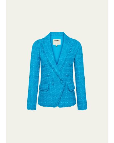 L'Agence Kenzie Fringe-trim Tweed Blazer - Blue