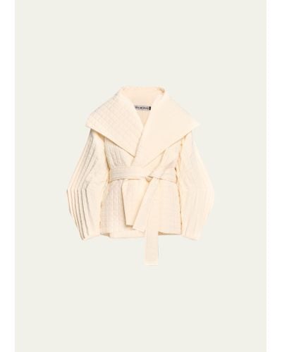 Issey Miyake Pleated Grid Belted Coat - Natural