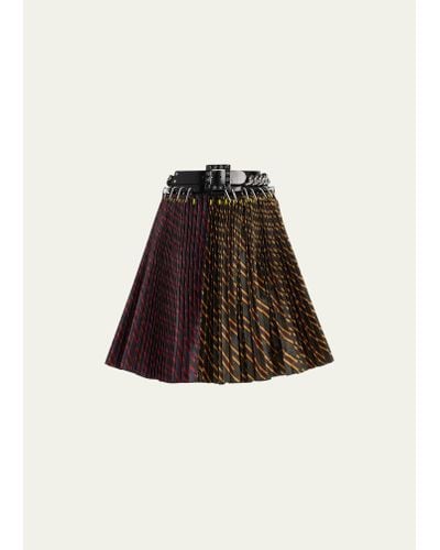Chopova Lowena Fugen Carabiner Spliced Plaid-print Belted Mini Skirt - Brown