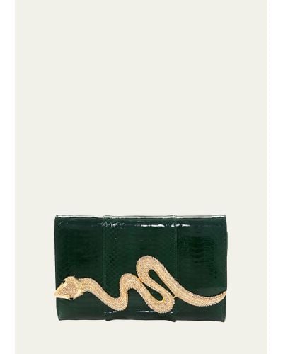 Judith Leiber Serpent Snakeskin Clutch Bag - Green
