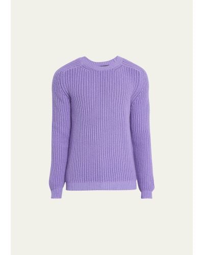 Iris Von Arnim Stonewashed Cashmere Ribbed Crewneck Sweater - Purple