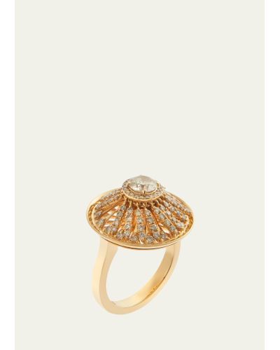 Ileana Makri 18k Yellow Gold Grass Palm Flower Ring With Diamonds - Natural
