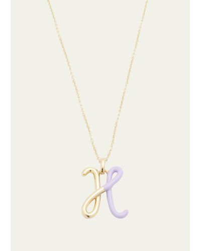 Bea Bongiasca Letter H Pendant Necklace With Half Enamel In Lavender - Natural