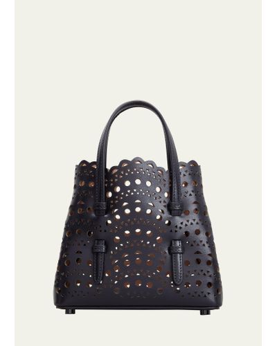 Alaïa Mina 16 Tote Bag In Vienne Wave Perforated Leather - Blue