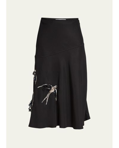 Jil Sander Sequined Bird Wool Midi Skirt - Black