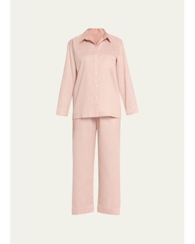 Pour Les Femmes Cropped Cotton Sateen Pajama Set - Pink