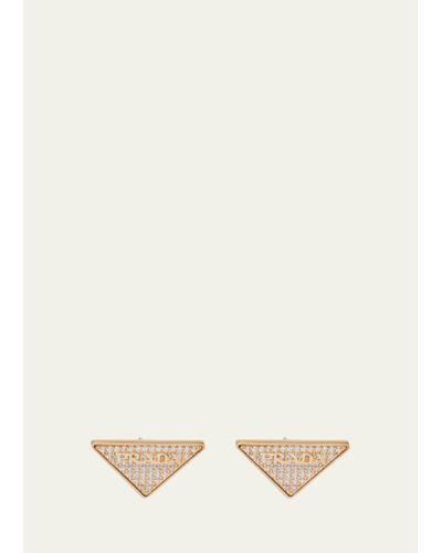 Prada Crystal Logo Symbole Stud Earrings - Natural