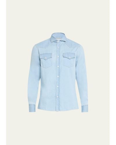 Brunello Cucinelli Slim-fit Cotton Western Button-down Shirt - Blue