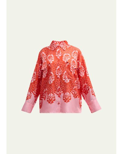 Figue Francis Printed Silk Button-front Top - Red