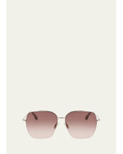 Victoria Beckham Hammered Oversized Square Metal Sunglasses - Natural