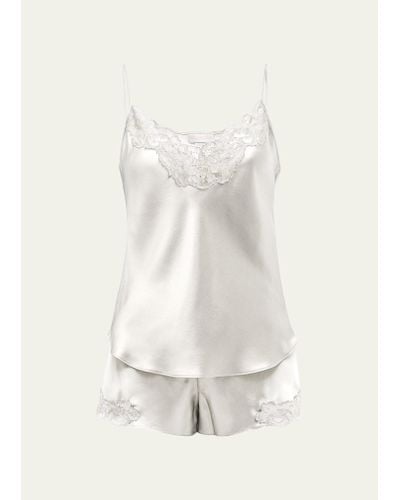 Christine Lingerie Bijoux Short Lace-trim Silk Pajama Set - White
