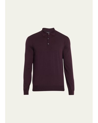 Bergdorf Goodman Superfine Merino Polo Sweater - Purple