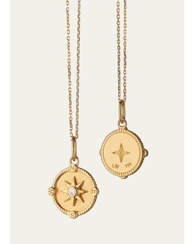 Monica Rich Kosann Mini Travel Compass Charm Necklace With Diamond Bezel At Center - Natural