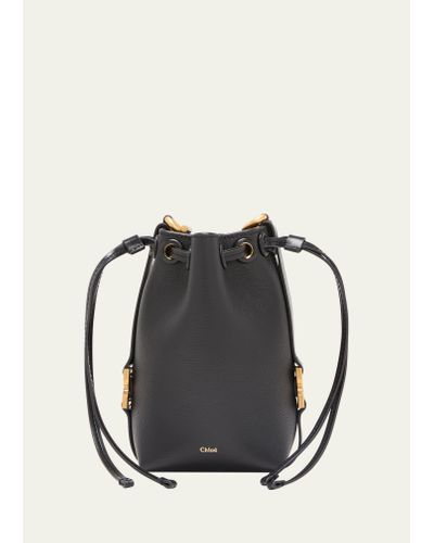 Chloé Marcie Micro Bucket Bag In Leather With Chain Strap - Black