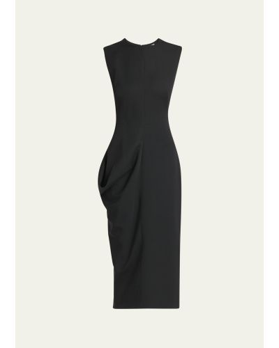 Alexander McQueen Wool Midi Dress With Draped Waist Detail - Black