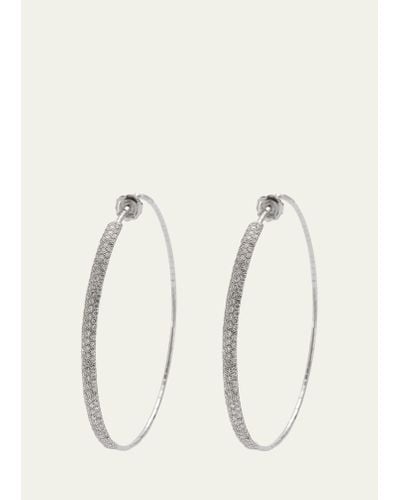 Mattia Cielo White Gold Hoop Earrings With Pave Diamonds - Natural