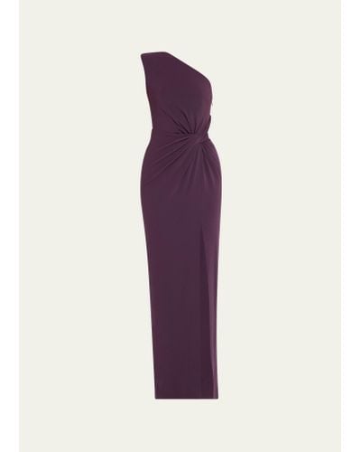 Roland Mouret One-shoulder Twisted Satin Crepe Gown - Purple
