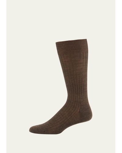 Pantherella Solid Wool Half-calf Socks - Natural