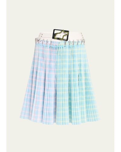 Chopova Lowena Lily Carabiner Taffeta Belted Check Skirt - Blue