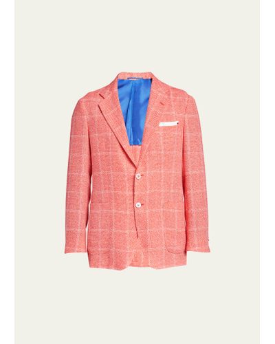 Kiton Cashmere-linen Windowpane Sport Coat - Pink