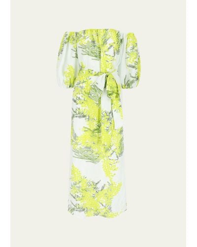 BERNADETTE Off-shoulder Floral Print Maxi Dress With Tie Belt - Yellow
