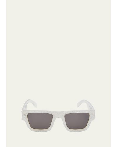 Palm Angels Palisade Shimmery Acetate Rectangle Sunglasses - White