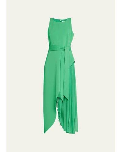 Badgley Mischka Sleeveless Pleated Crepe Midi Dress - Green