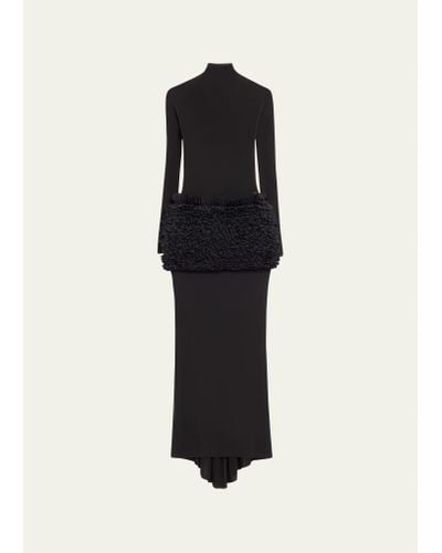 Alaïa Long Sheer Frill Waist Dress - Black